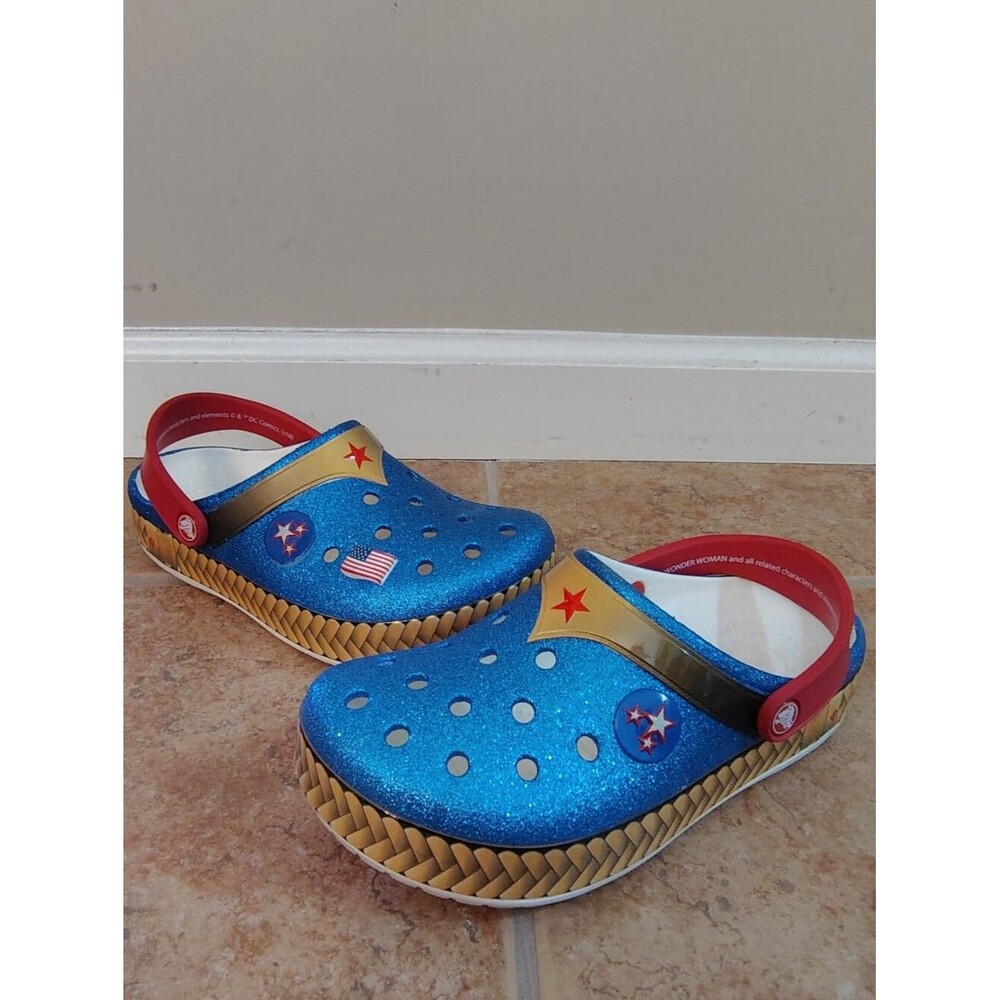 Crocs Wonder Woman Blue Crocband Clog Glitter Womens 6 Rare